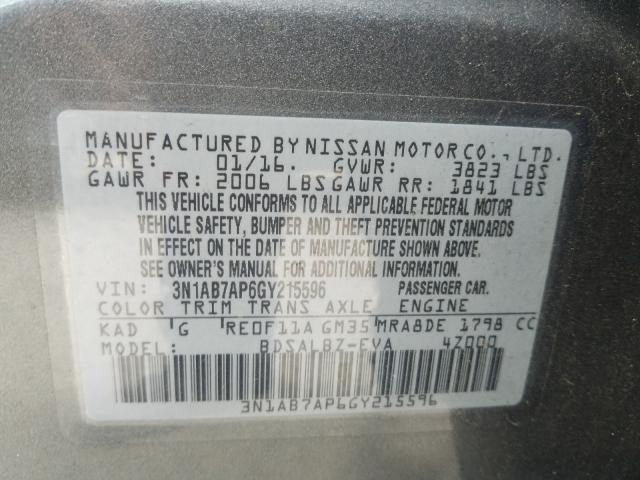 Photo 9 VIN: 3N1AB7AP6GY215596 - NISSAN SENTRA S 