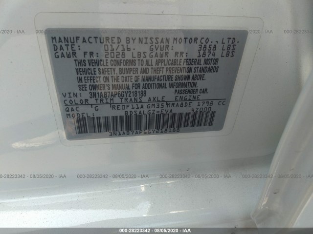 Photo 8 VIN: 3N1AB7AP6GY218188 - NISSAN SENTRA 