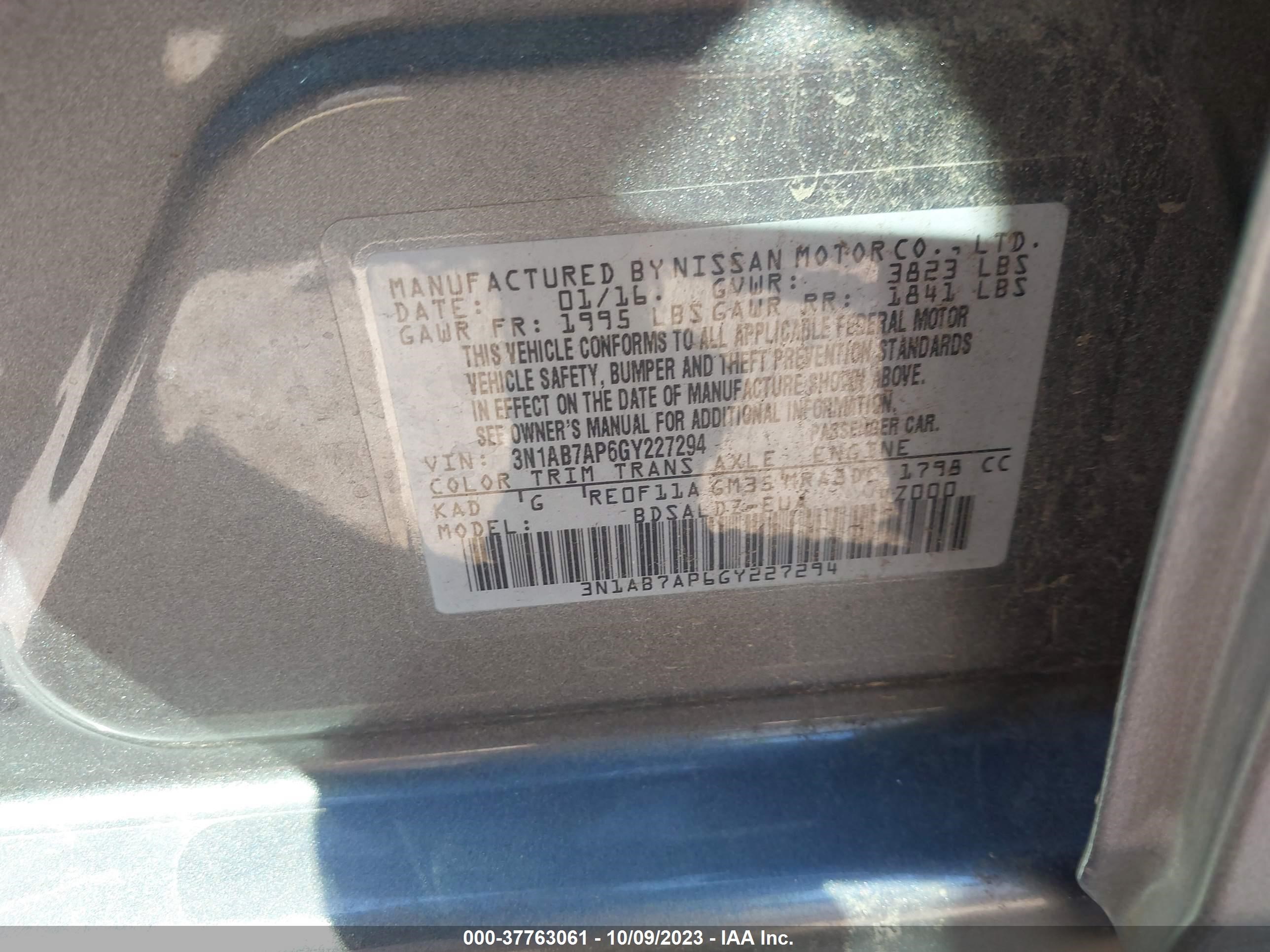 Photo 8 VIN: 3N1AB7AP6GY227294 - NISSAN SENTRA 