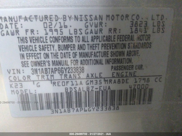 Photo 8 VIN: 3N1AB7AP6GY233838 - NISSAN SENTRA 