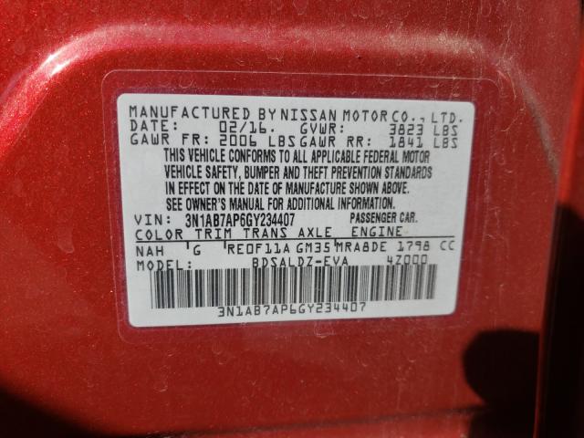 Photo 9 VIN: 3N1AB7AP6GY234407 - NISSAN SENTRA S 