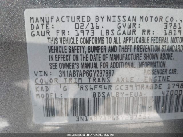 Photo 8 VIN: 3N1AB7AP6GY237887 - NISSAN SENTRA 