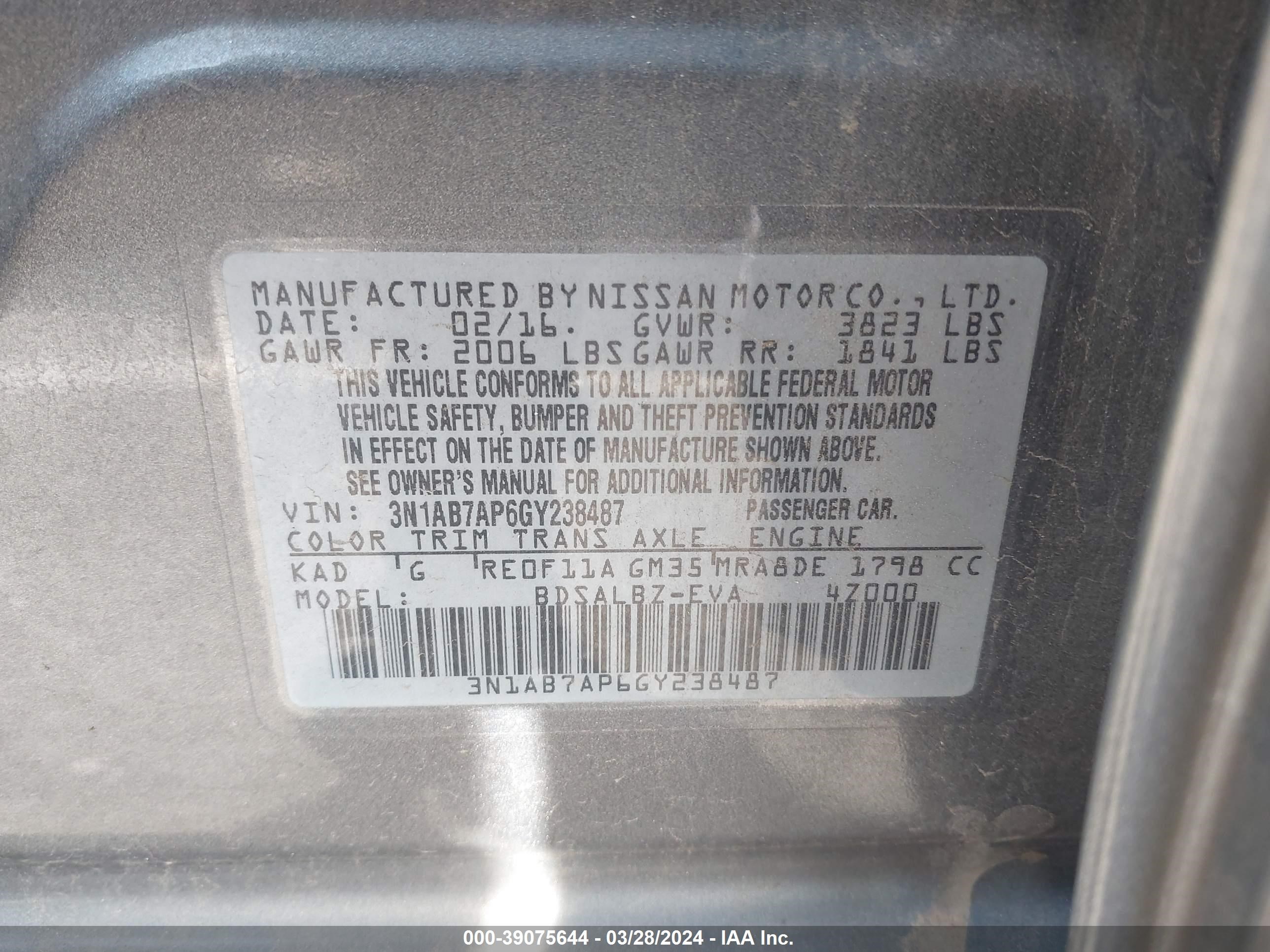 Photo 8 VIN: 3N1AB7AP6GY238487 - NISSAN SENTRA 