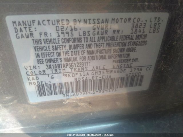 Photo 8 VIN: 3N1AB7AP6GY239171 - NISSAN SENTRA 