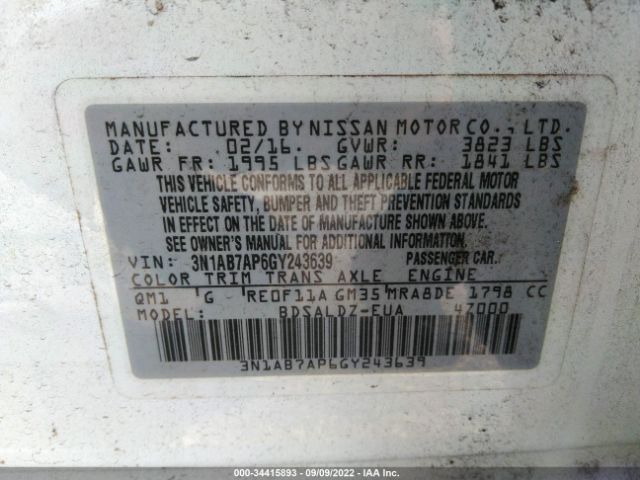 Photo 8 VIN: 3N1AB7AP6GY243639 - NISSAN SENTRA 