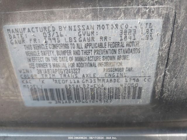 Photo 8 VIN: 3N1AB7AP6GY249327 - NISSAN SENTRA 