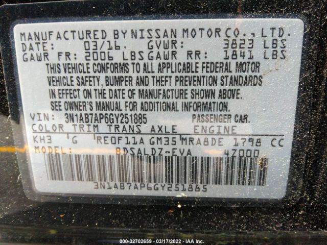 Photo 8 VIN: 3N1AB7AP6GY251885 - NISSAN SENTRA 