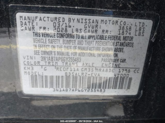 Photo 8 VIN: 3N1AB7AP6GY255483 - NISSAN SENTRA 