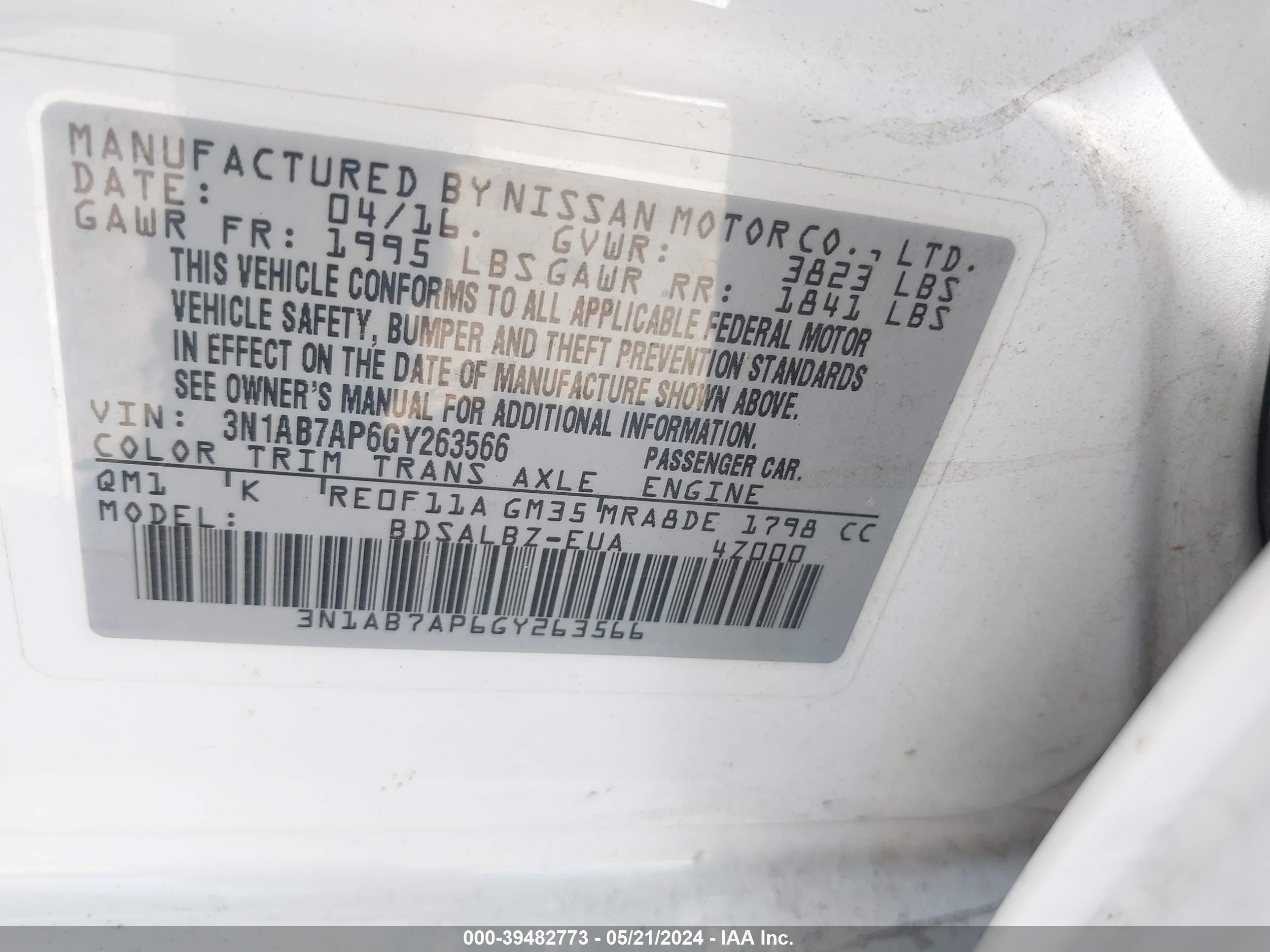 Photo 8 VIN: 3N1AB7AP6GY263566 - NISSAN SENTRA 