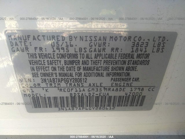 Photo 8 VIN: 3N1AB7AP6GY280612 - NISSAN SENTRA 