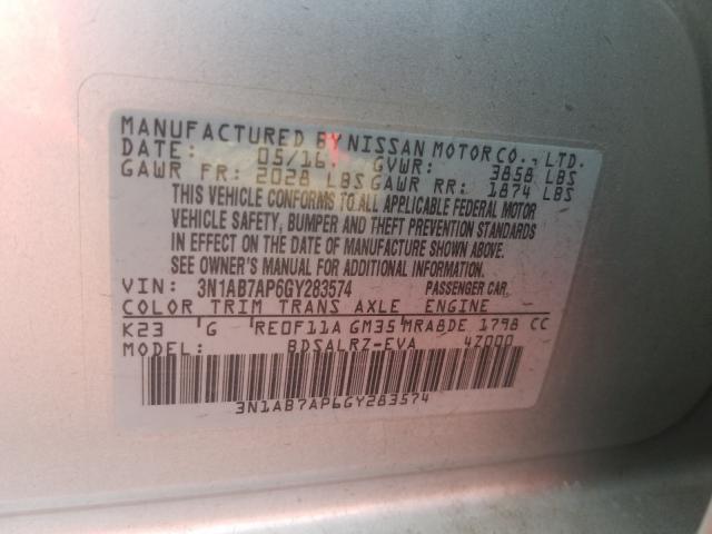 Photo 9 VIN: 3N1AB7AP6GY283574 - NISSAN SENTRA S 