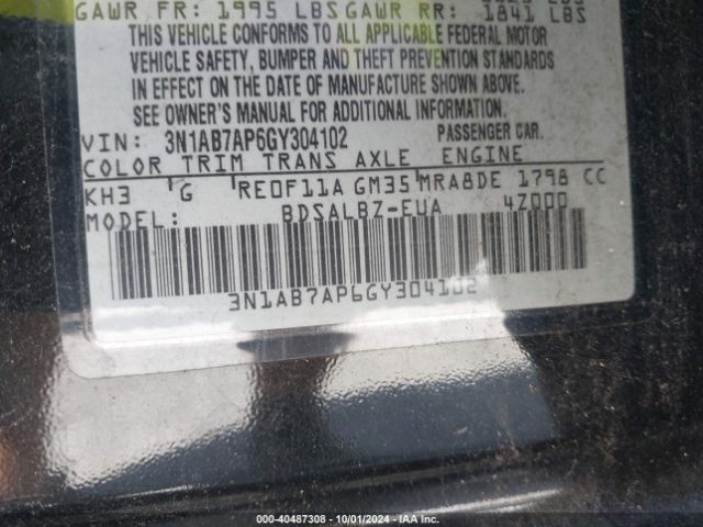 Photo 8 VIN: 3N1AB7AP6GY304102 - NISSAN SENTRA 