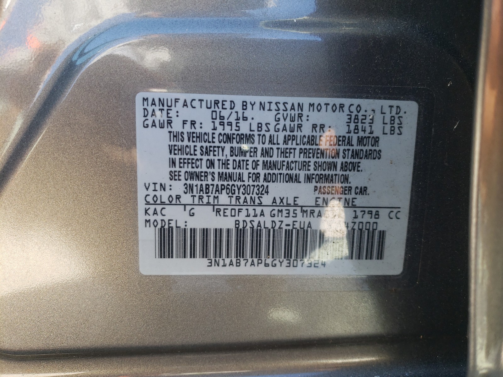 Photo 9 VIN: 3N1AB7AP6GY307324 - NISSAN SENTRA S 