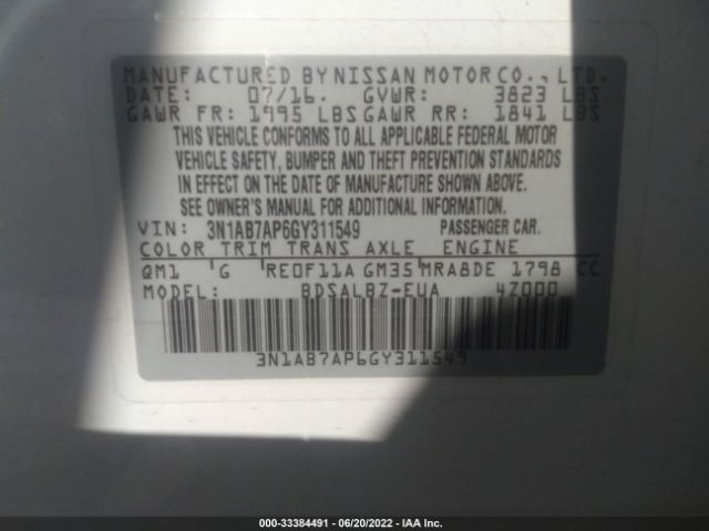 Photo 8 VIN: 3N1AB7AP6GY311549 - NISSAN SENTRA 