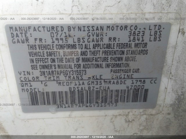 Photo 8 VIN: 3N1AB7AP6GY315973 - NISSAN SENTRA 