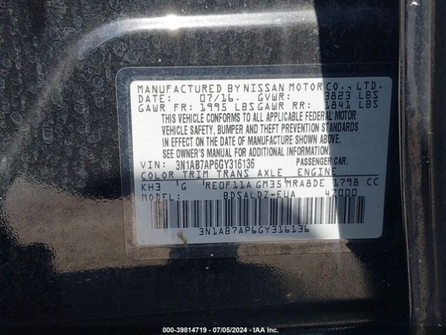 Photo 8 VIN: 3N1AB7AP6GY316136 - NISSAN SENTRA 