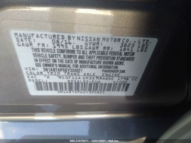 Photo 8 VIN: 3N1AB7AP6GY324821 - NISSAN SENTRA 