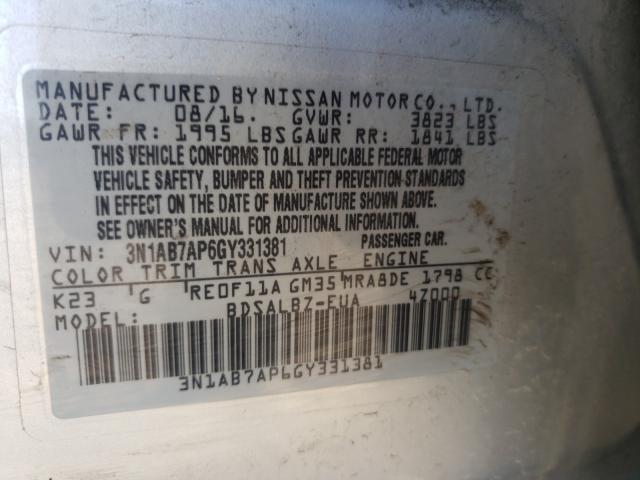 Photo 9 VIN: 3N1AB7AP6GY331381 - NISSAN SENTRA S 