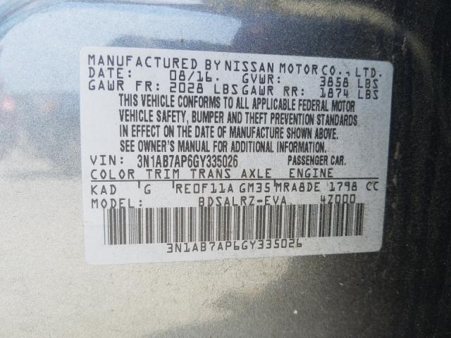 Photo 9 VIN: 3N1AB7AP6GY335026 - NISSAN SENTRA S 