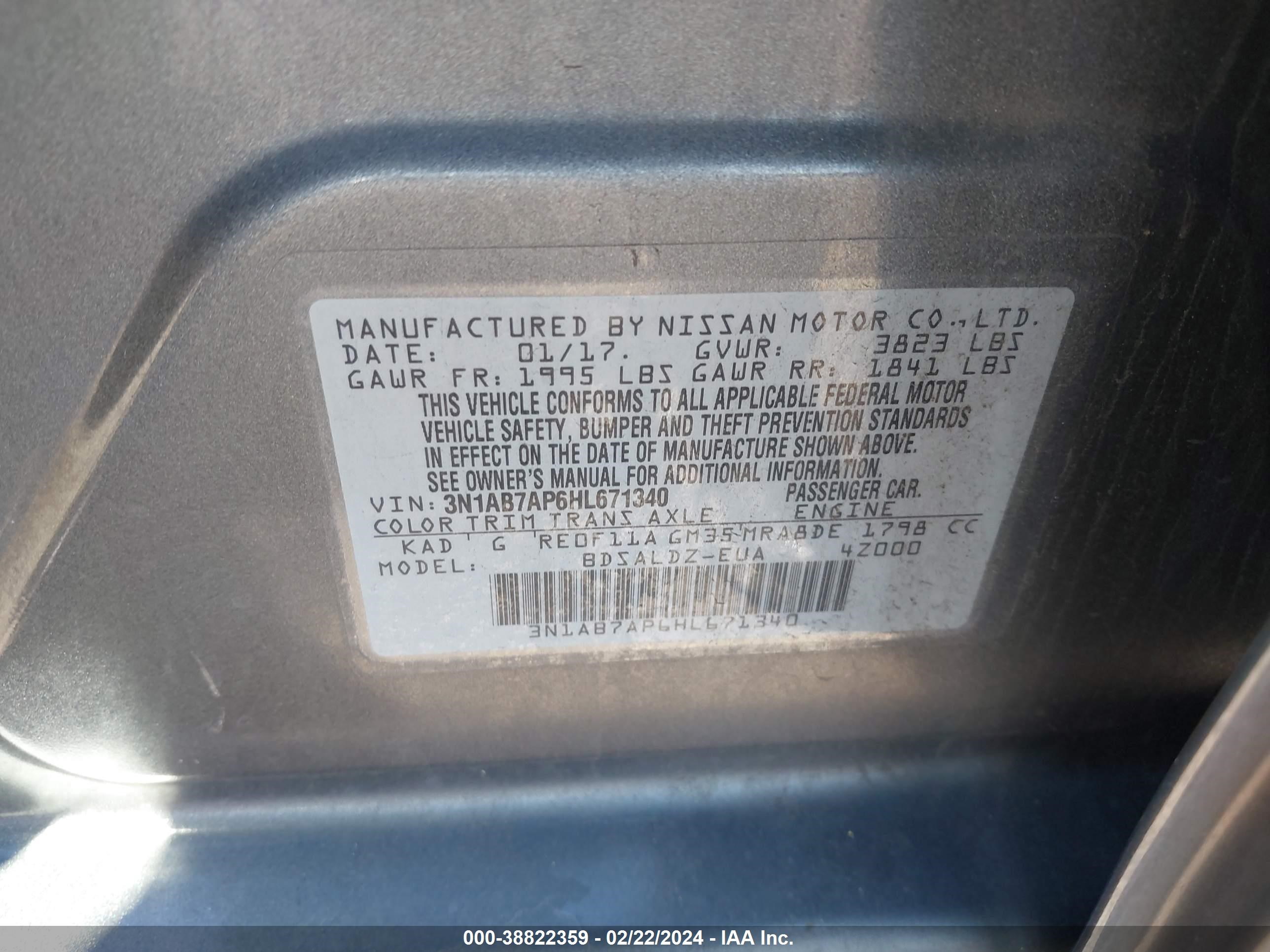 Photo 8 VIN: 3N1AB7AP6HL671340 - NISSAN SENTRA 