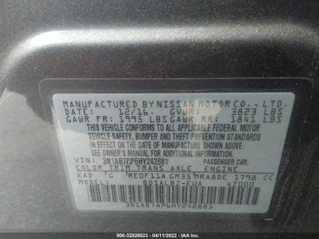 Photo 8 VIN: 3N1AB7AP6HY242881 - NISSAN SENTRA 