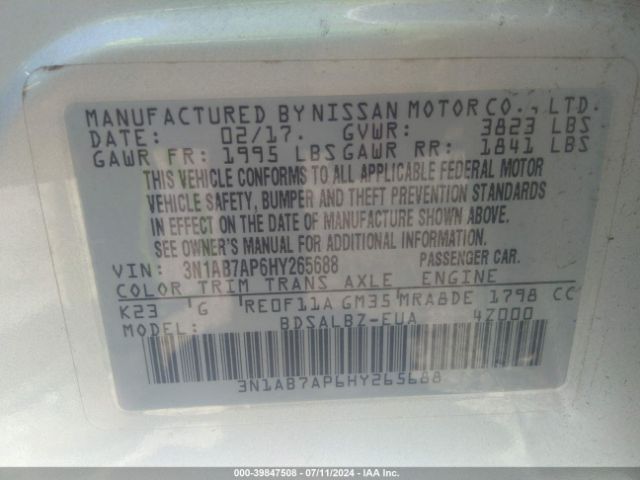 Photo 8 VIN: 3N1AB7AP6HY265688 - NISSAN SENTRA 