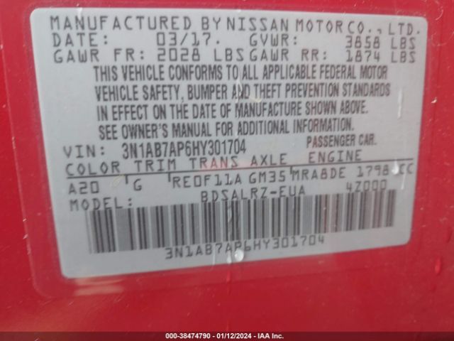 Photo 8 VIN: 3N1AB7AP6HY301704 - NISSAN SENTRA 