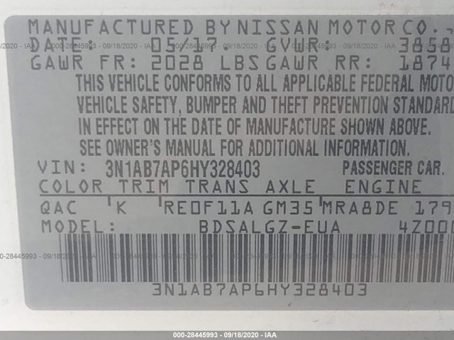 Photo 8 VIN: 3N1AB7AP6HY328403 - NISSAN SENTRA 