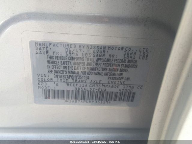 Photo 8 VIN: 3N1AB7AP6HY351194 - NISSAN SENTRA 