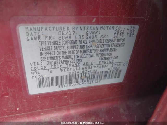 Photo 8 VIN: 3N1AB7AP6HY351387 - NISSAN SENTRA 