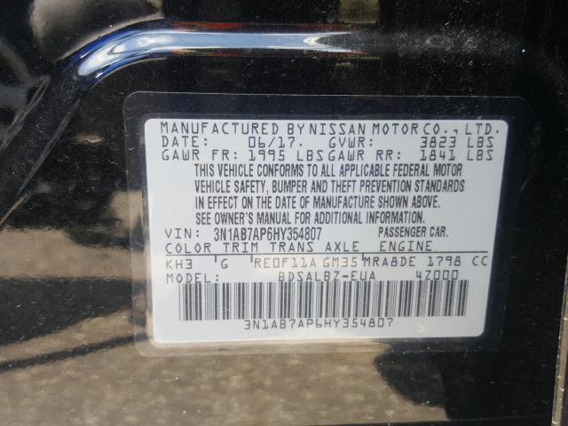 Photo 9 VIN: 3N1AB7AP6HY354807 - NISSAN SENTRA S 