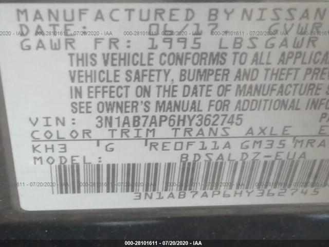 Photo 8 VIN: 3N1AB7AP6HY362745 - NISSAN SENTRA 