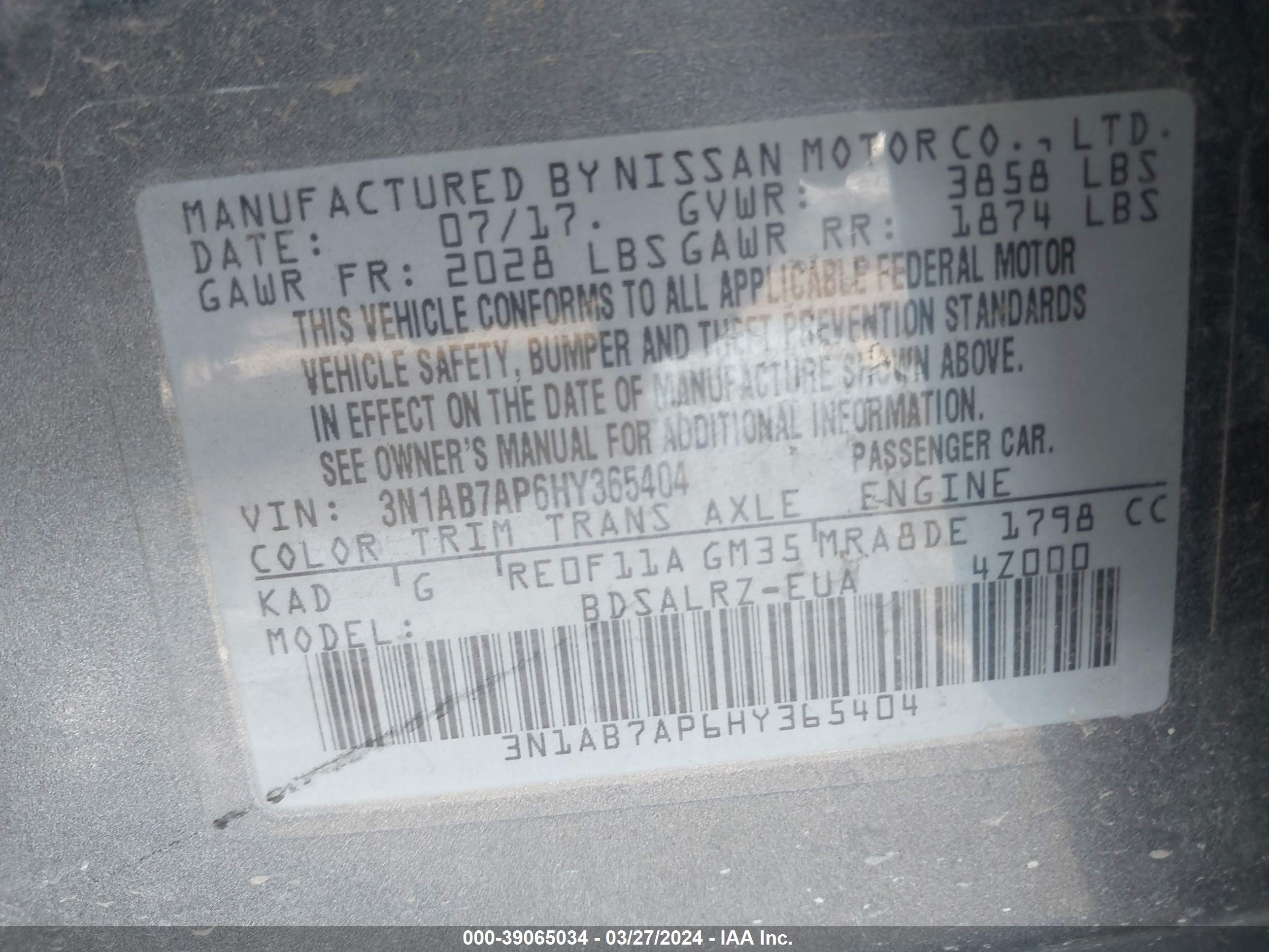 Photo 8 VIN: 3N1AB7AP6HY365404 - NISSAN SENTRA 