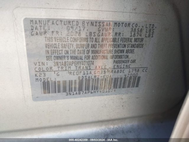 Photo 8 VIN: 3N1AB7AP6HY401074 - NISSAN SENTRA 