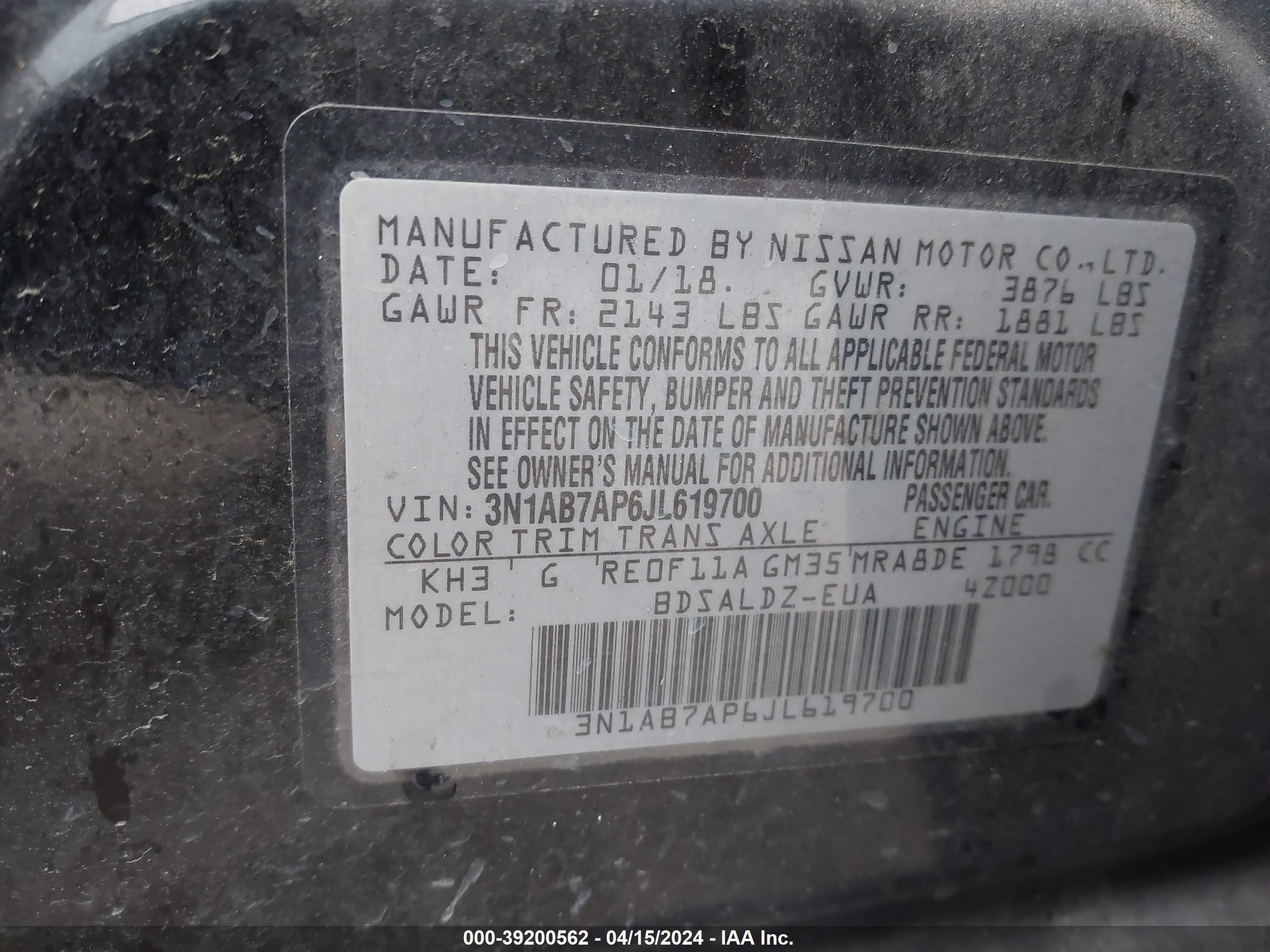 Photo 8 VIN: 3N1AB7AP6JL619700 - NISSAN SENTRA 