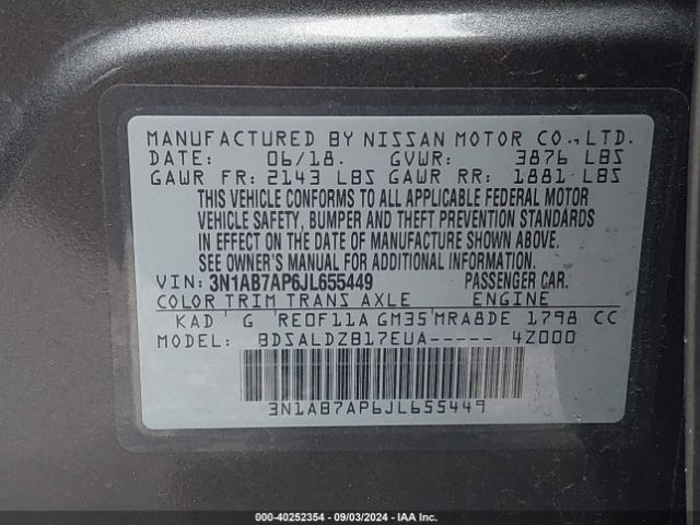 Photo 8 VIN: 3N1AB7AP6JL655449 - NISSAN SENTRA 