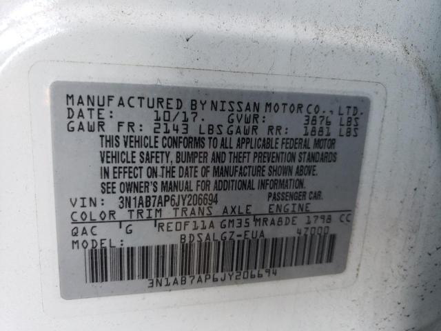 Photo 11 VIN: 3N1AB7AP6JY206694 - NISSAN SENTRA S 