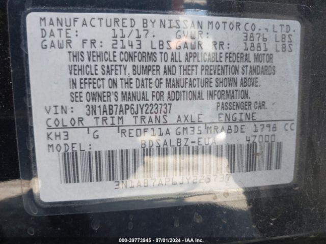 Photo 8 VIN: 3N1AB7AP6JY223737 - NISSAN SENTRA 