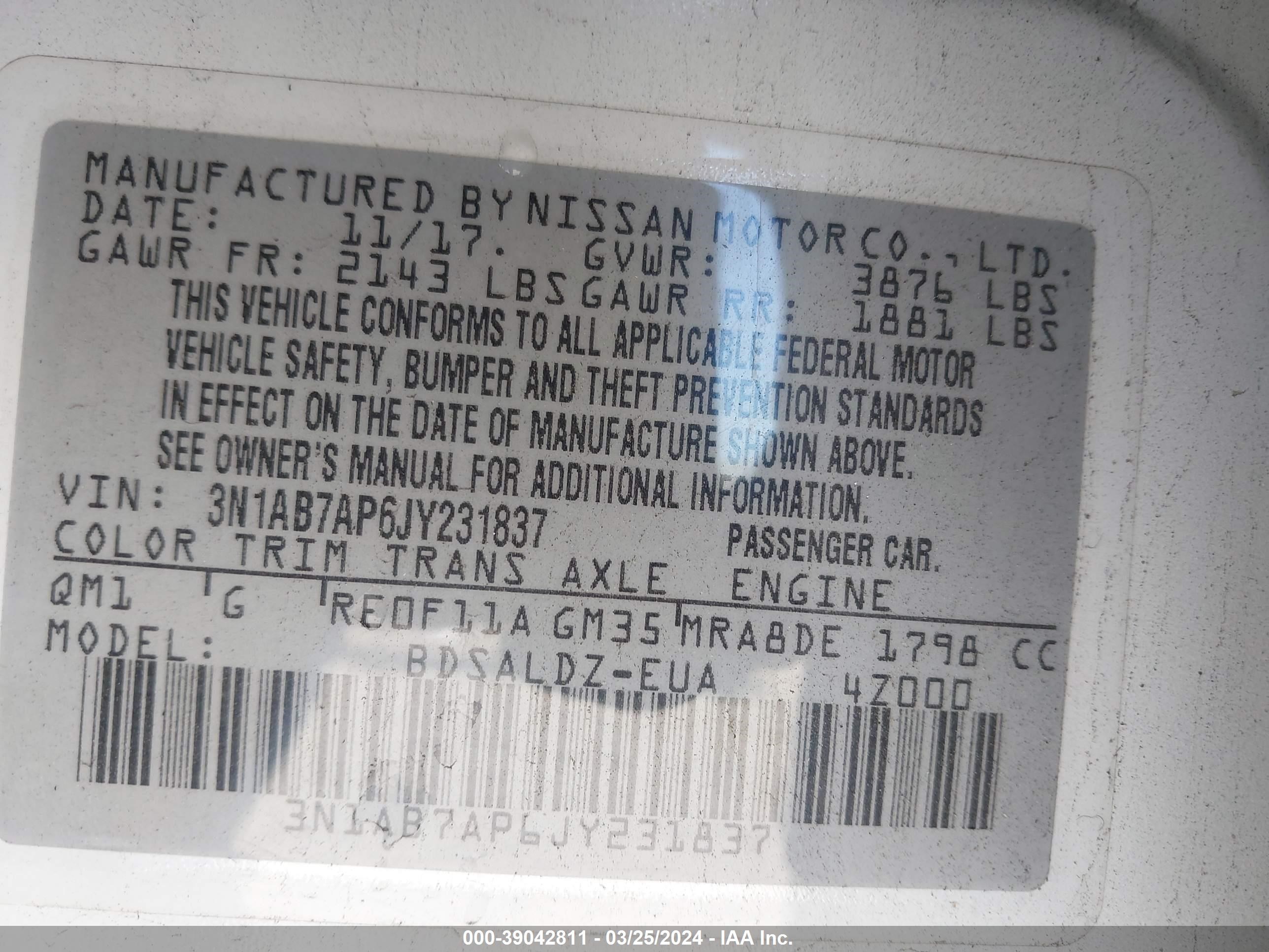 Photo 8 VIN: 3N1AB7AP6JY231837 - NISSAN SENTRA 