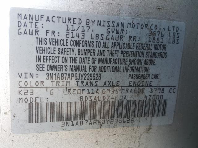 Photo 9 VIN: 3N1AB7AP6JY235628 - NISSAN SENTRA S 