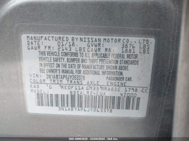 Photo 8 VIN: 3N1AB7AP6JY263378 - NISSAN SENTRA 