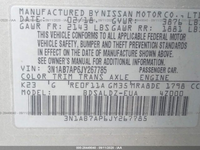 Photo 8 VIN: 3N1AB7AP6JY267785 - NISSAN SENTRA 