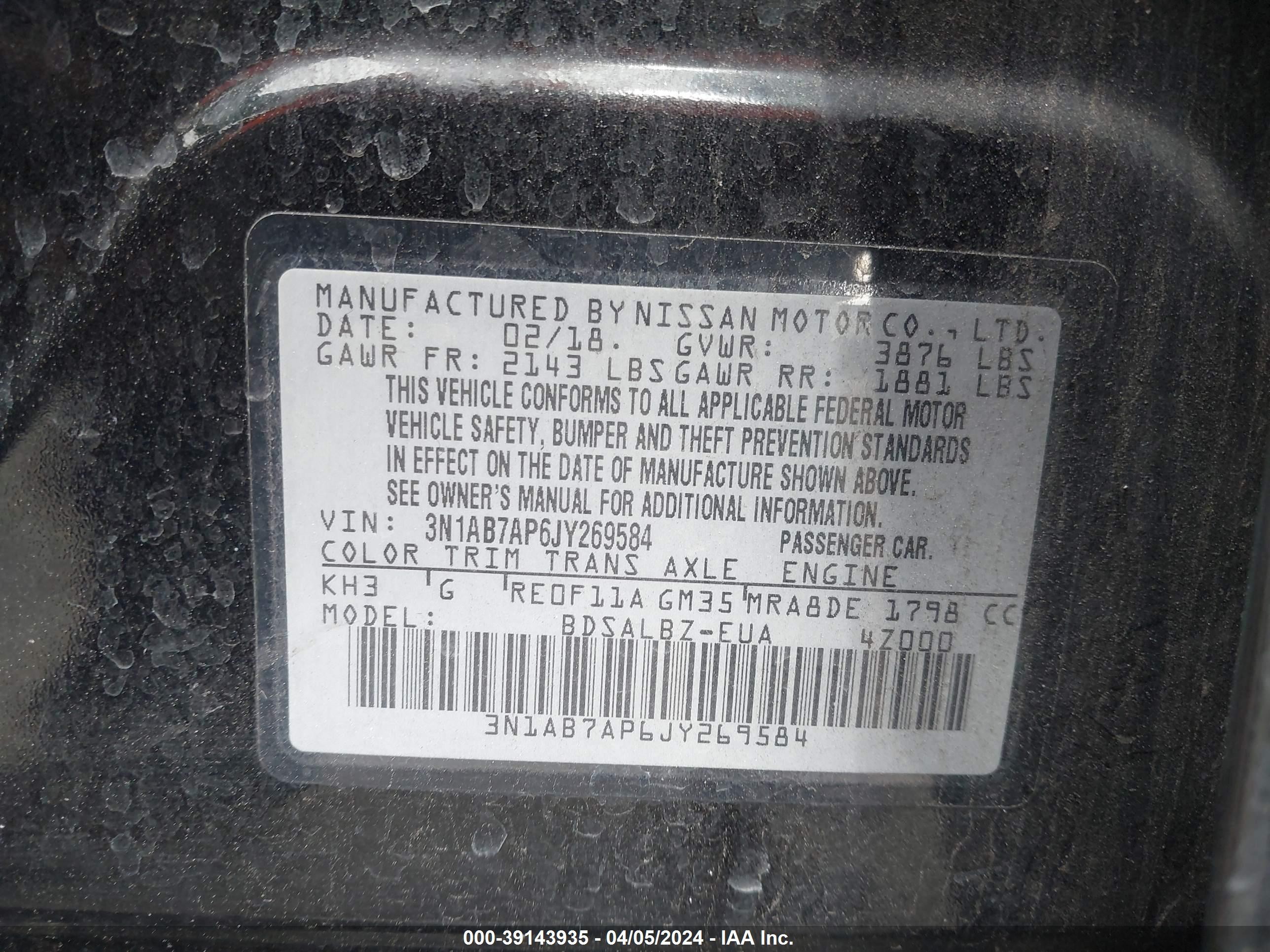 Photo 8 VIN: 3N1AB7AP6JY269584 - NISSAN SENTRA 