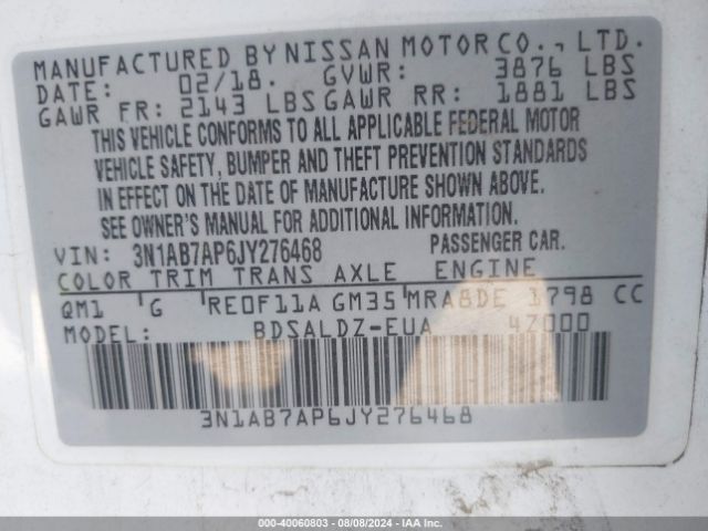 Photo 8 VIN: 3N1AB7AP6JY276468 - NISSAN SENTRA 