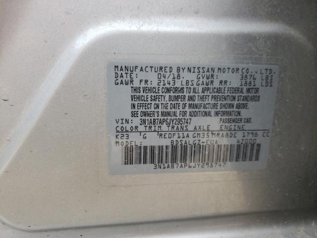 Photo 9 VIN: 3N1AB7AP6JY295747 - NISSAN SENTRA S 