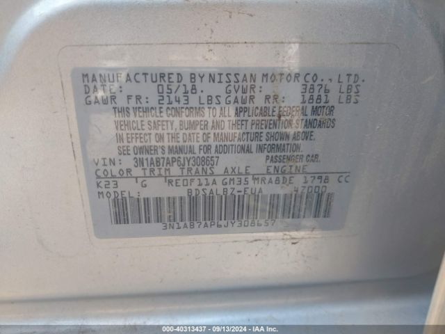 Photo 8 VIN: 3N1AB7AP6JY308657 - NISSAN SENTRA 