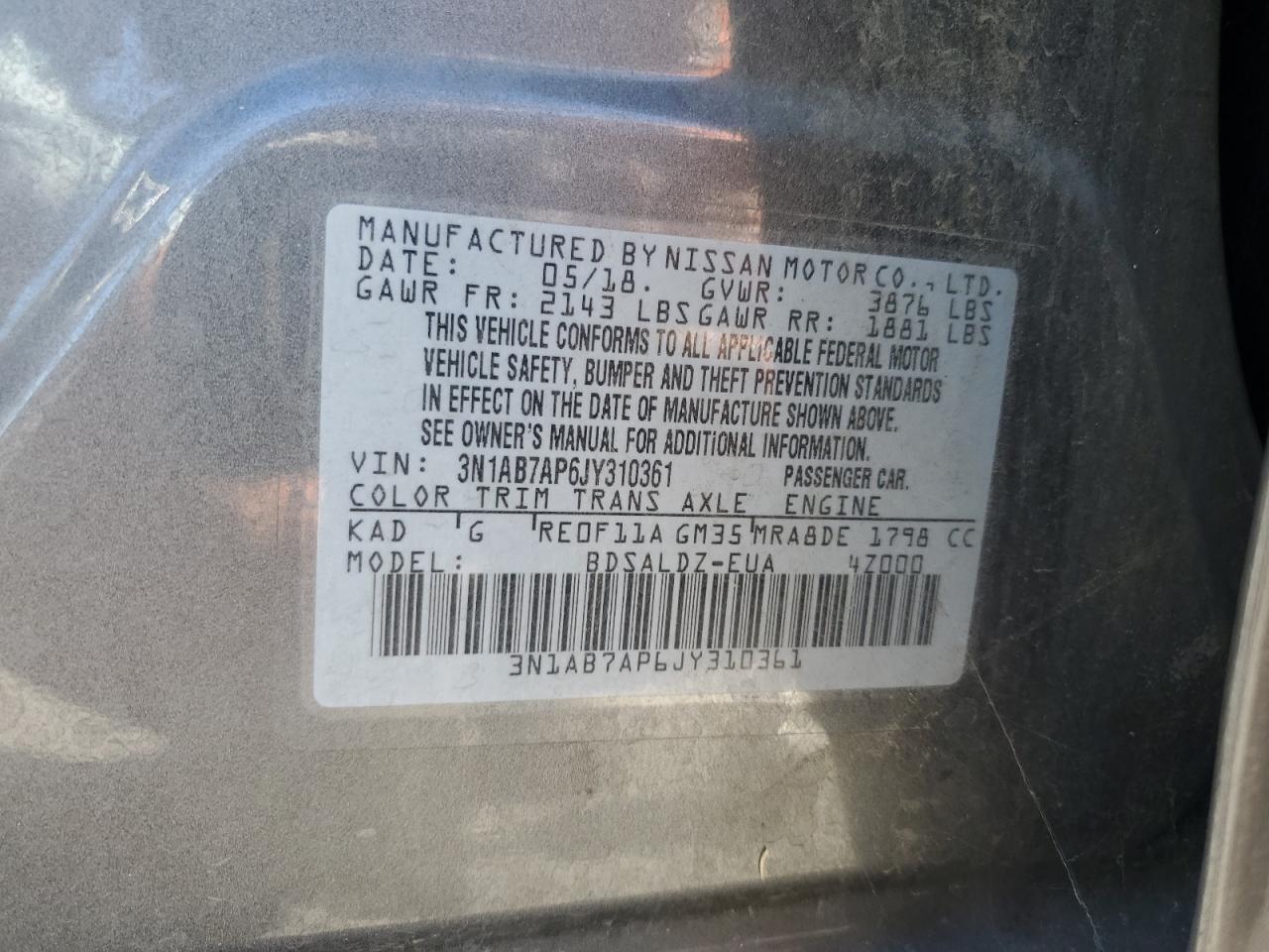 Photo 11 VIN: 3N1AB7AP6JY310361 - NISSAN SENTRA 