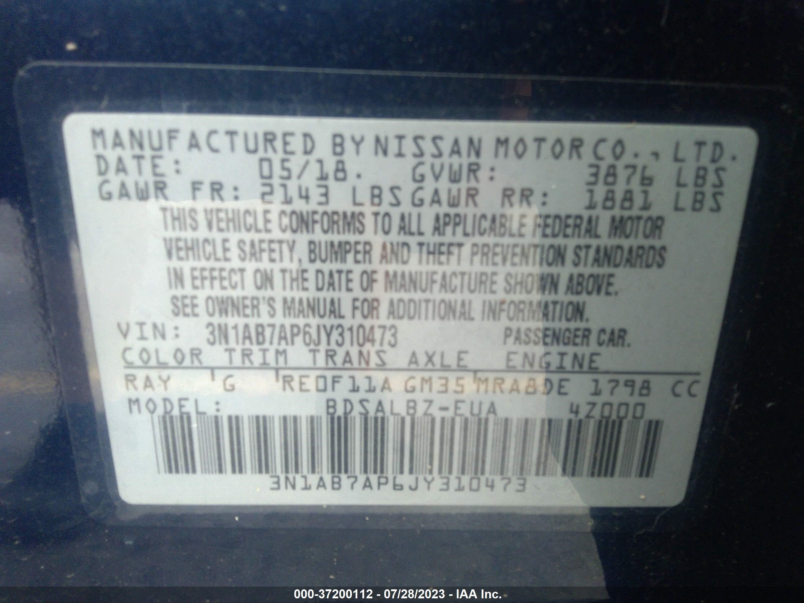 Photo 8 VIN: 3N1AB7AP6JY310473 - NISSAN SENTRA 