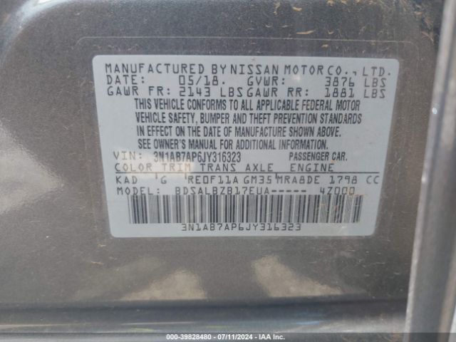 Photo 8 VIN: 3N1AB7AP6JY316323 - NISSAN SENTRA 