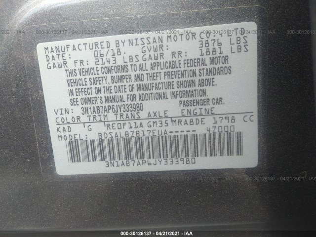 Photo 8 VIN: 3N1AB7AP6JY333980 - NISSAN SENTRA 